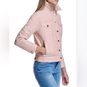 In Suede Sz S Women’s Soft Leather Light Pearl Pink Button-Front Jacket